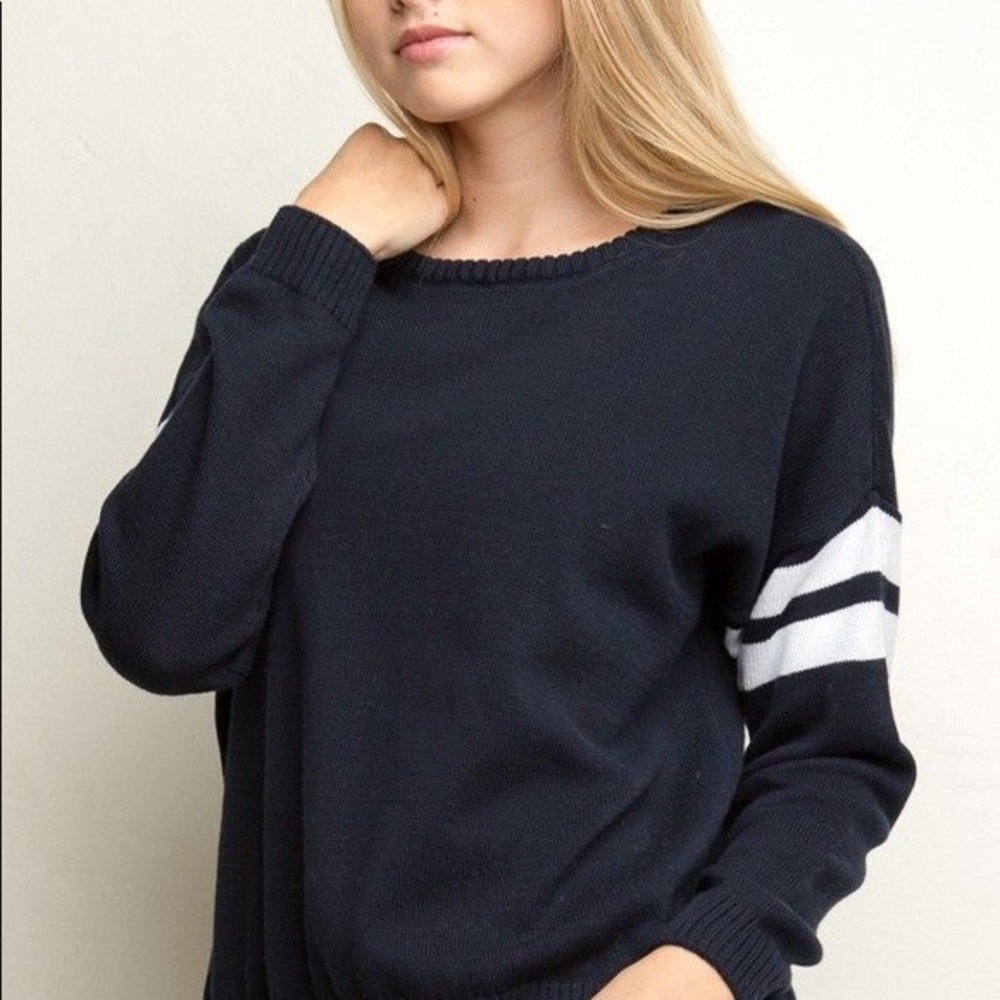 Brandy Melville Navy Blue Sweater with Arm Stripe Detail